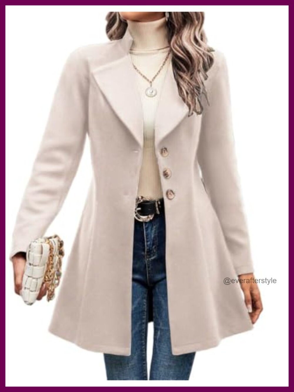 Wool Blend Pea Coat Notch Lapel Single Breasted Long Sleeve